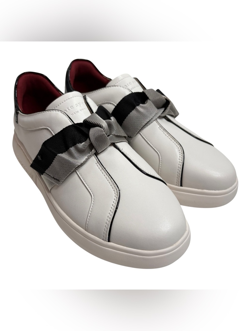 Kate Spade Lexi Action Nappa Calf Leather White Ribbon-Trim Slip-On Sneakers NWT